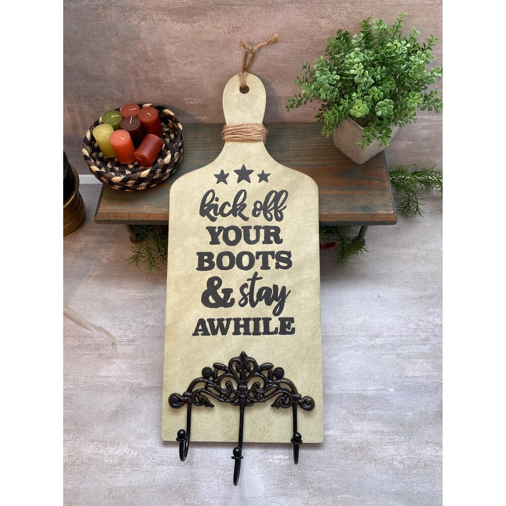 Kick off your boots decor sign with hooks
